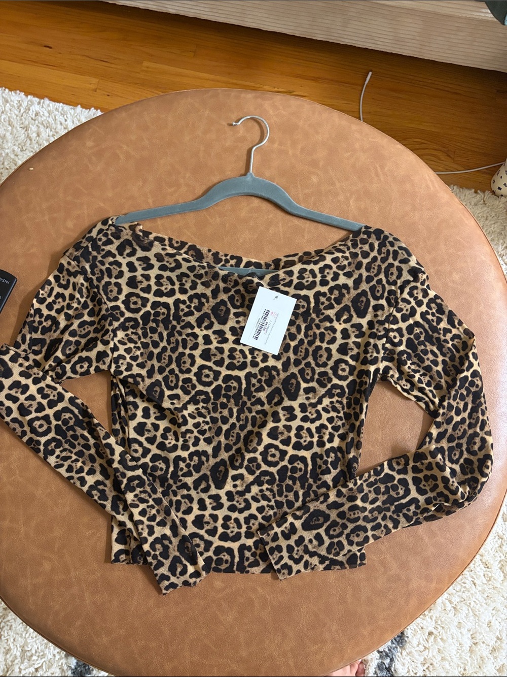 Leopard Print Long Sleeve Top - Tan/Black
